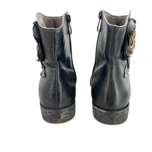 Socofy Floral Dimensional Black Leather Ankle Boots Size 41 - Picture 9 of 16